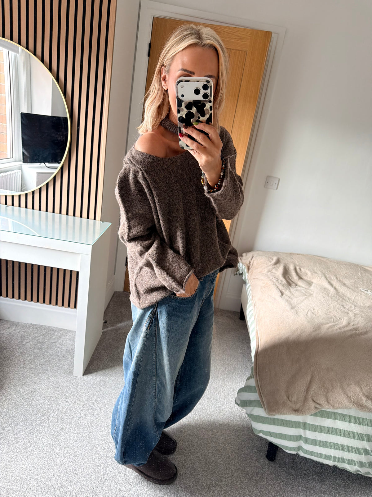 Slash Neck Jumper Mocha