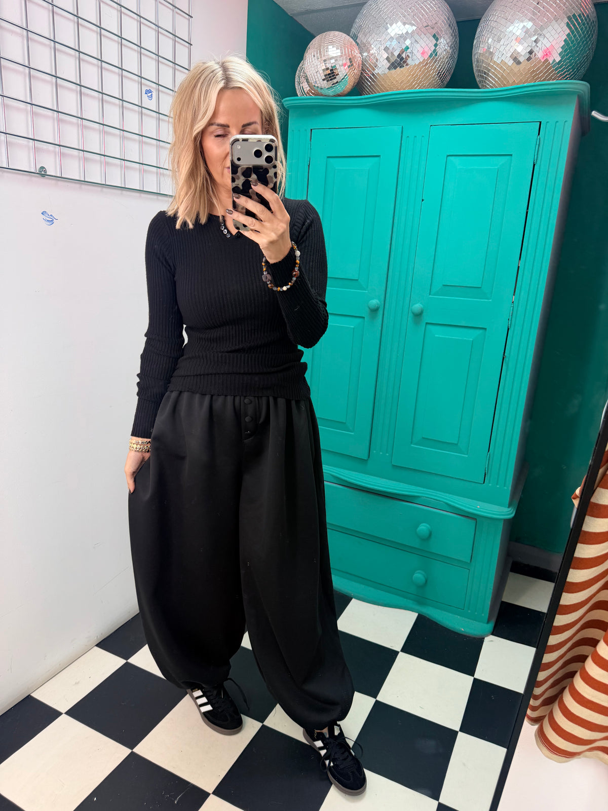 Button front cuff joggers - Black