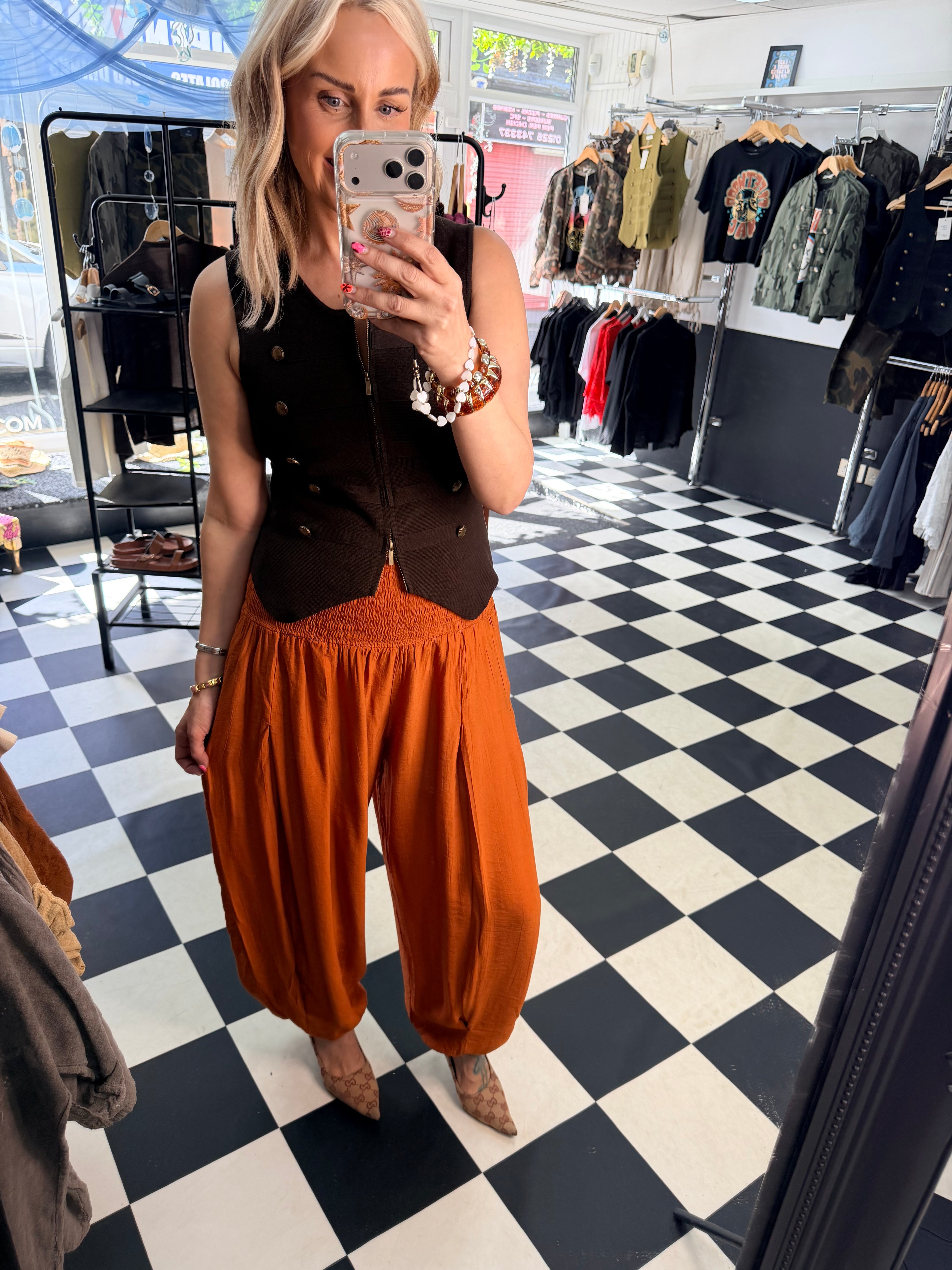 Crinkle Balloon Trousers Rust