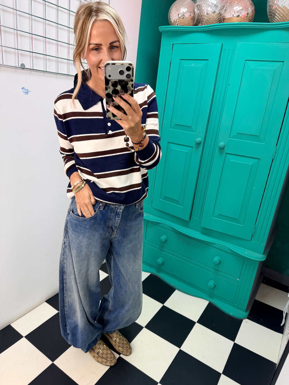 The Stripe Club Polo Jumper Navy-Cream-Chocolate Special buy