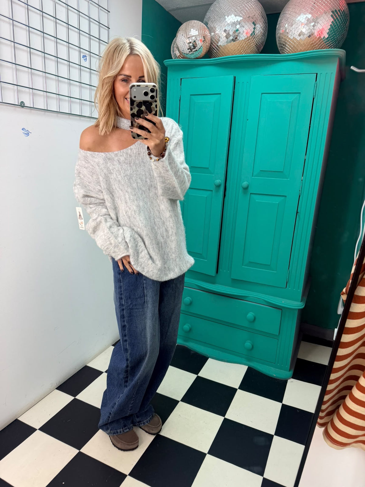 Slash Neck Over sized Jumper Cream
