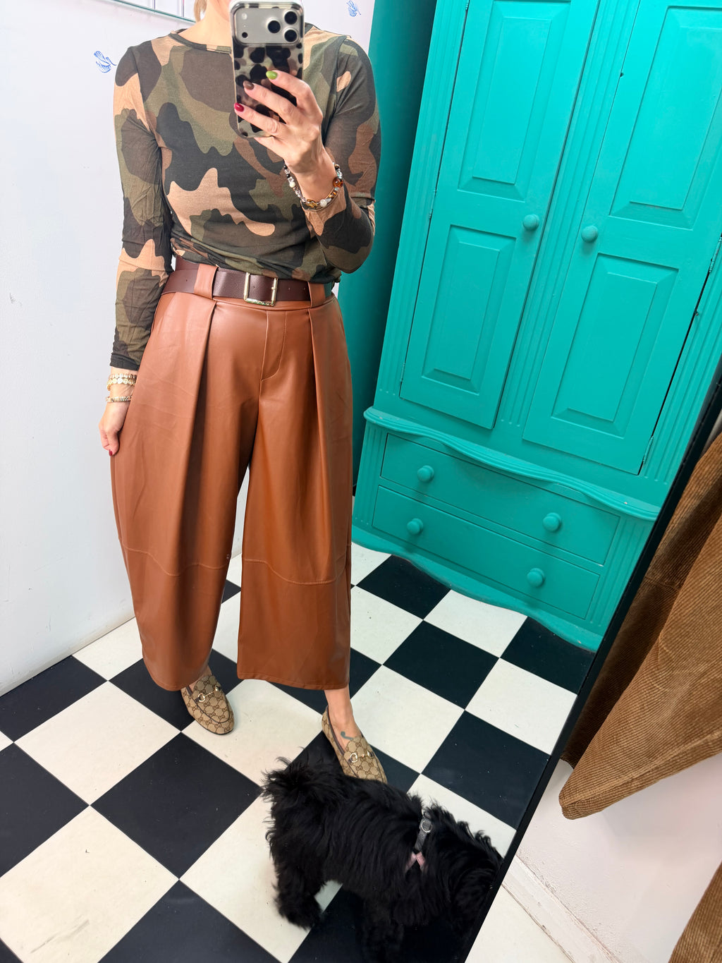 Cashmere Blend Camo Top Green/Chocolate