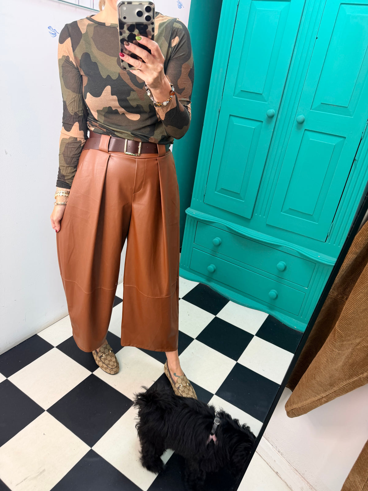 Cashmere Blend Camo Top Green/Chocolate