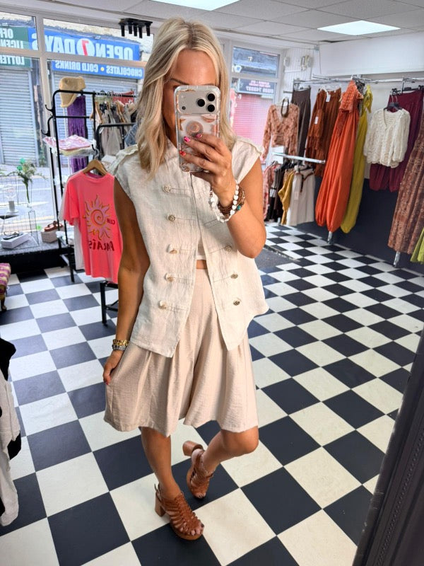 Military Linen Waistcoat Cream
