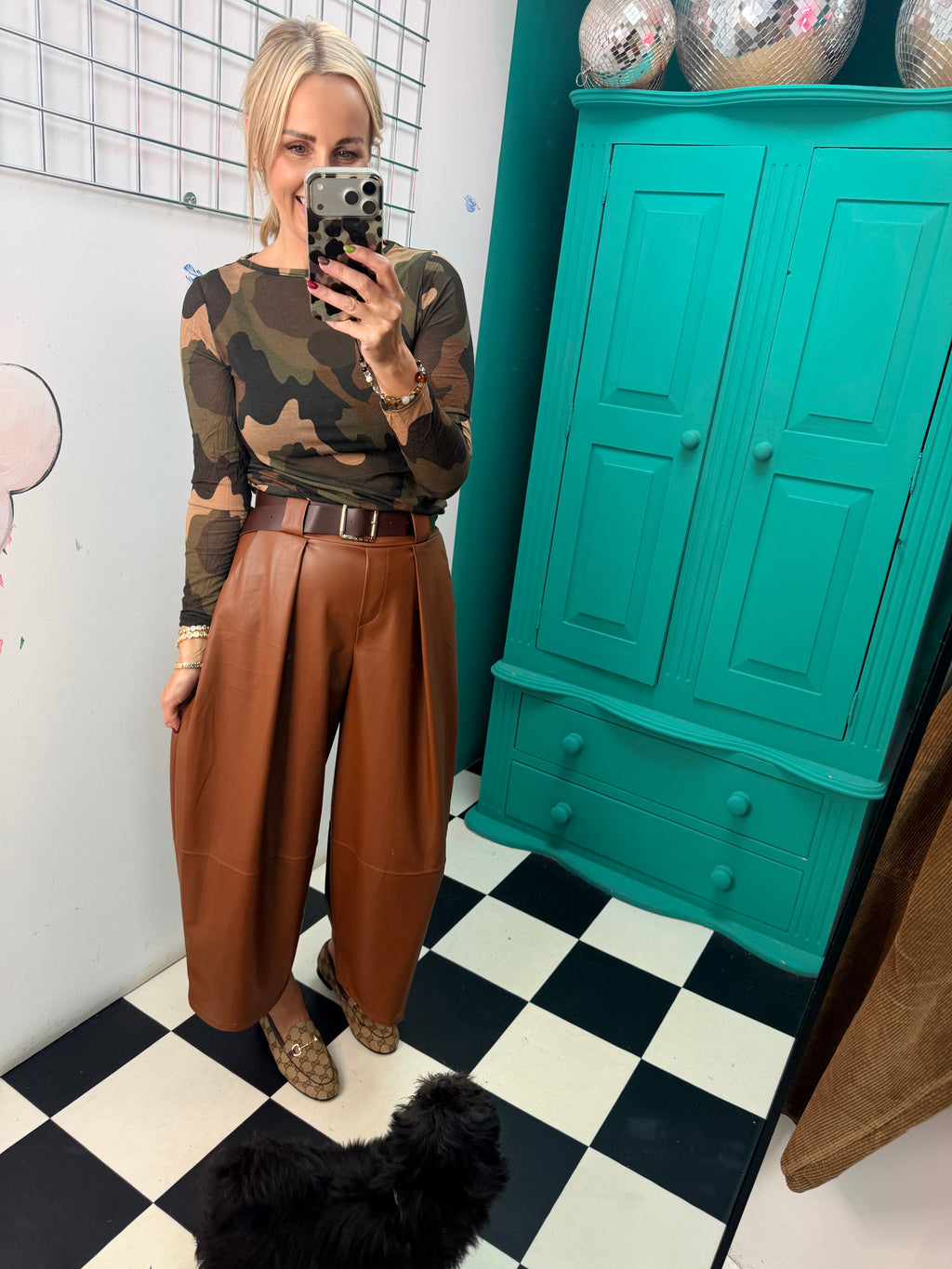 Cashmere Blend Camo Top Green/Chocolate