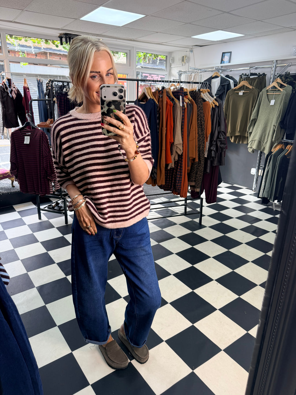 Penny Stripe Jumper Pink and Wine