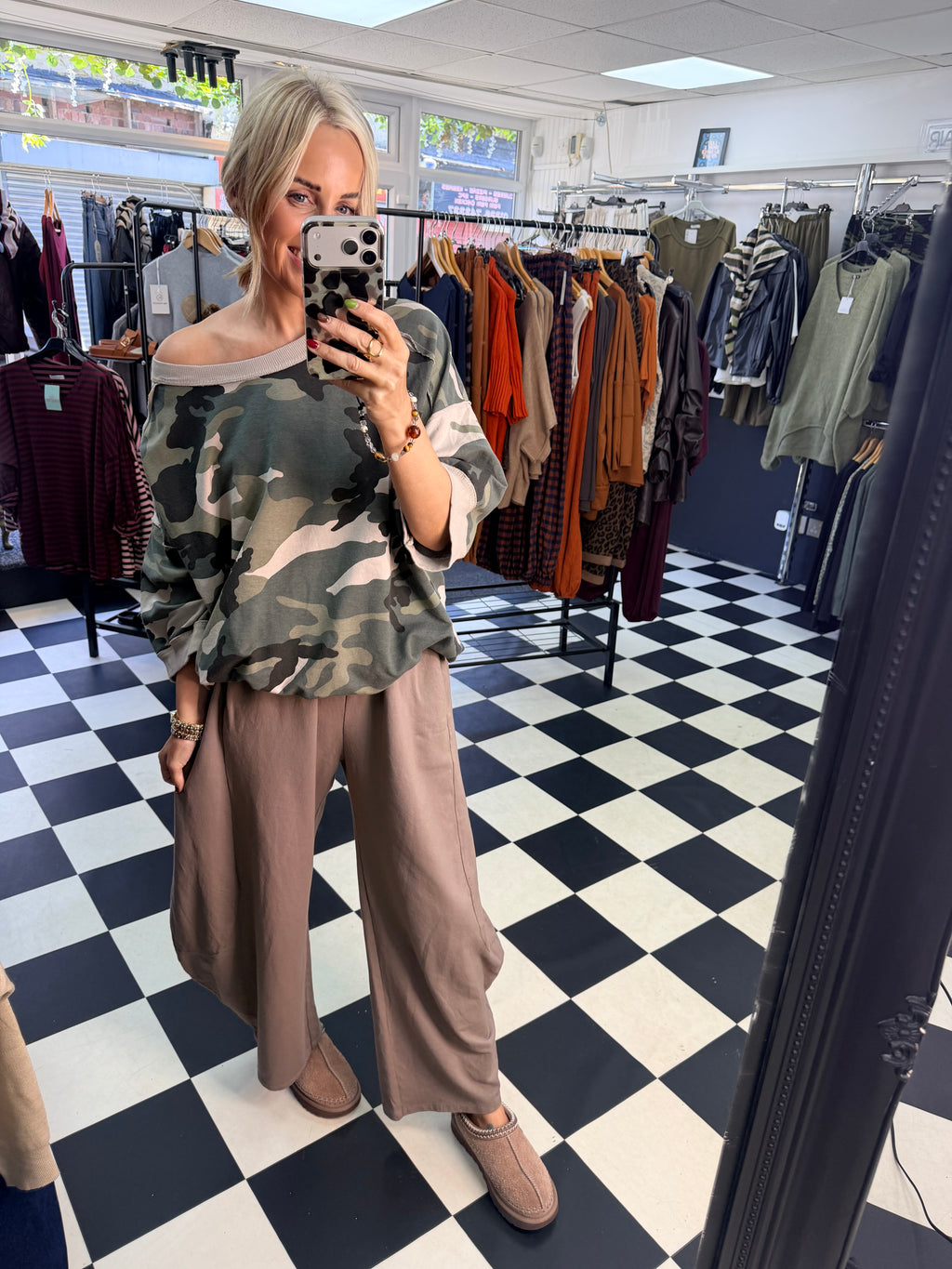 Slouchy Casual Top Camo Print