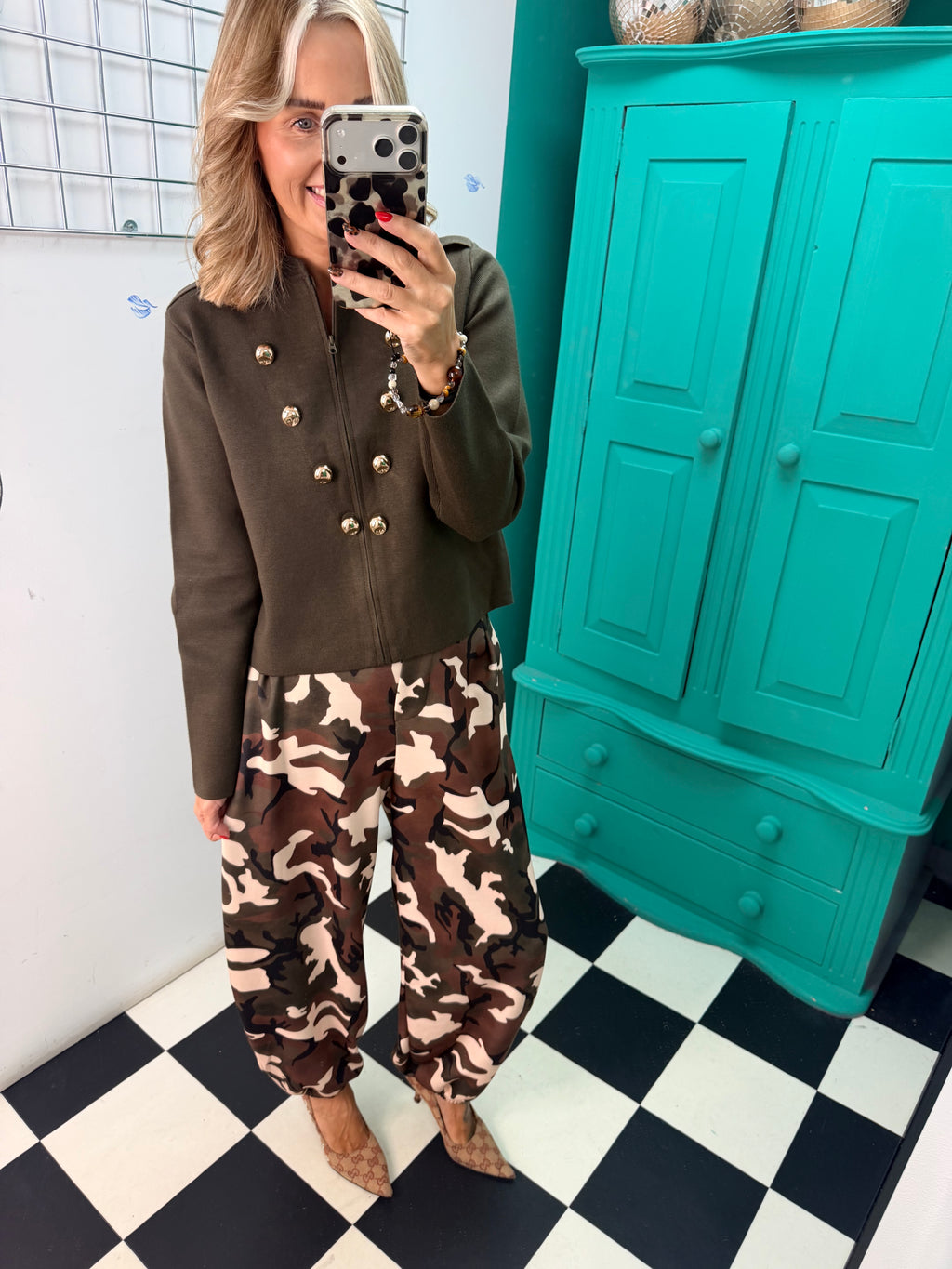 The Portia Military Style Cardigan Jacket Khaki