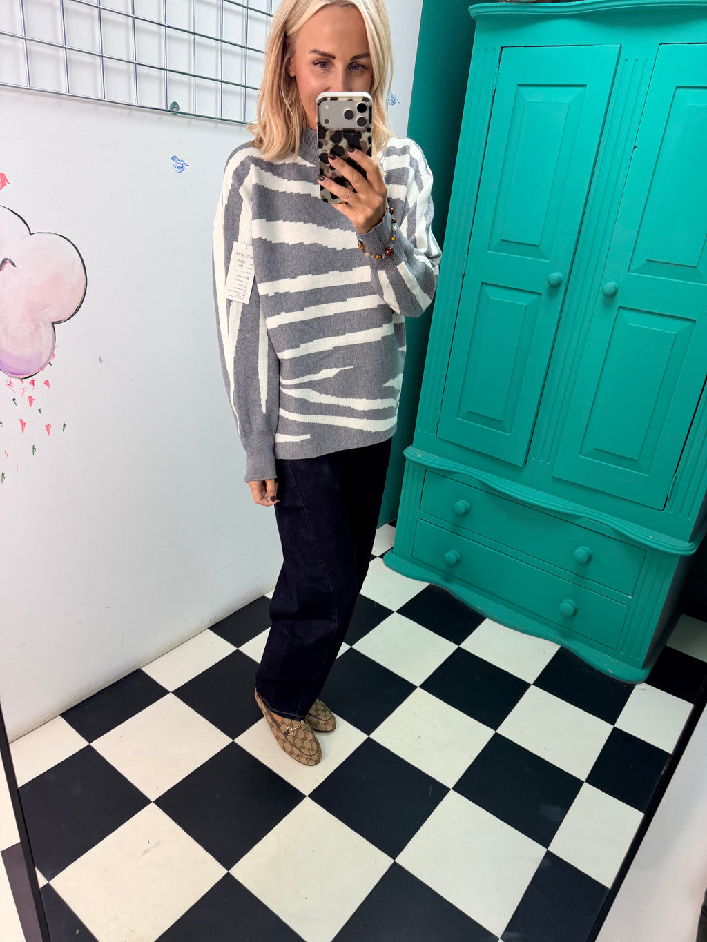 Turtle Neck Jumper Lightning Print Grey Special Buy