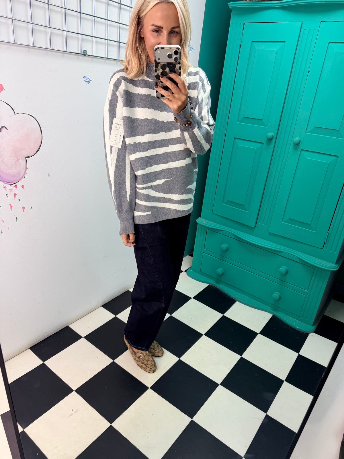 Turtle Neck Jumper Lightning Print Grey Special Buy