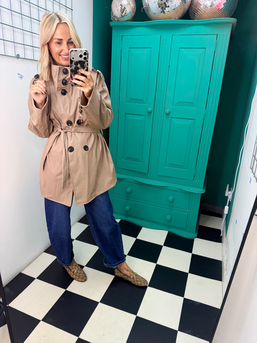 PU Midi Trench Coat Cream