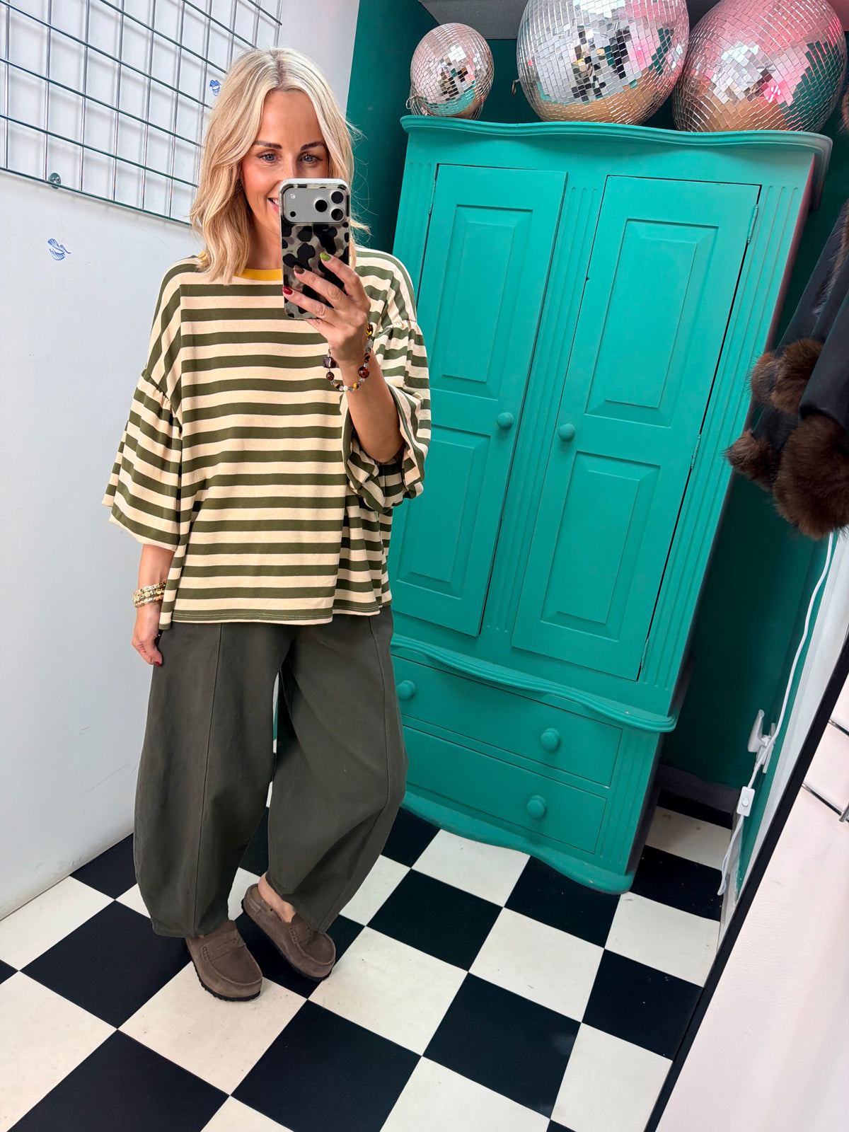 The Harper stripe - green and cream