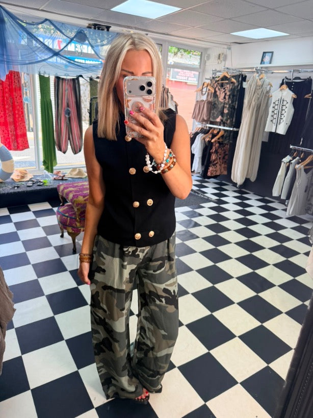 Military Double Button Waistcoat Black