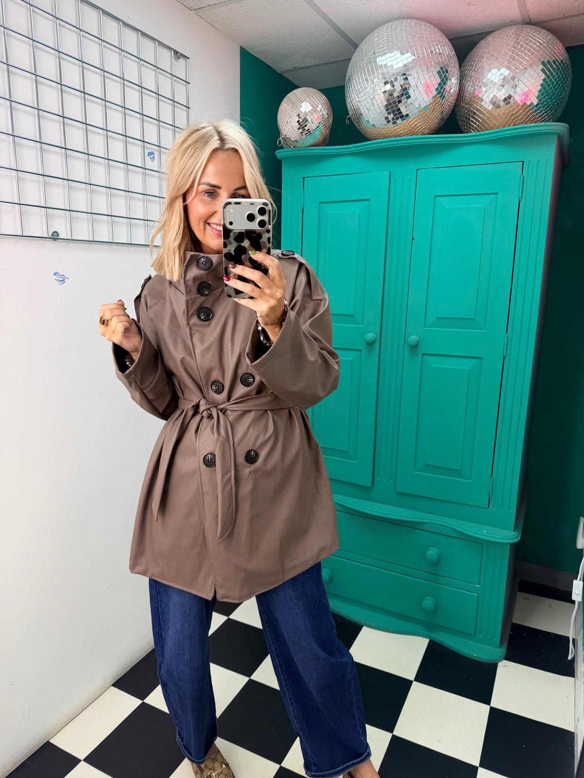 PU Midi Trench Coat Taupe