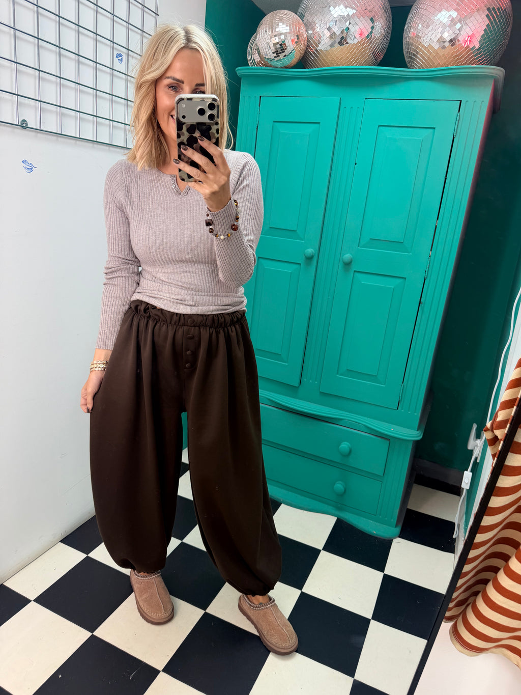 Button front cuff joggers - Chocolate