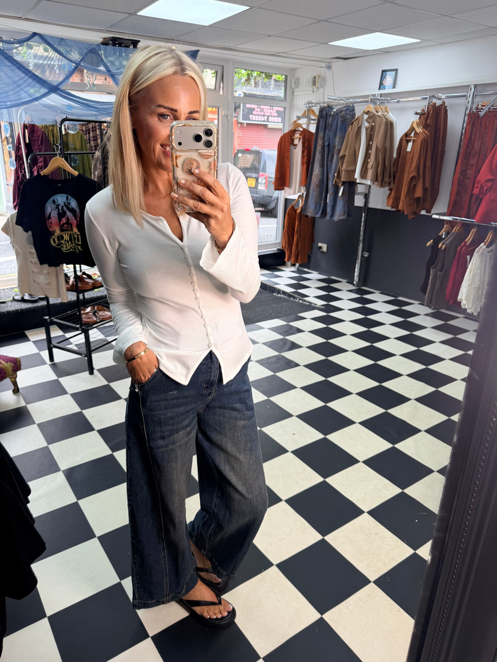 Button Long Sleeve Top White