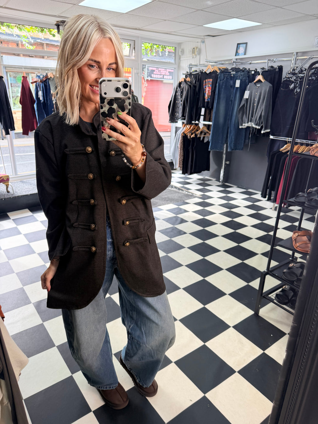 Herringbone Military Jacket Chocolate
