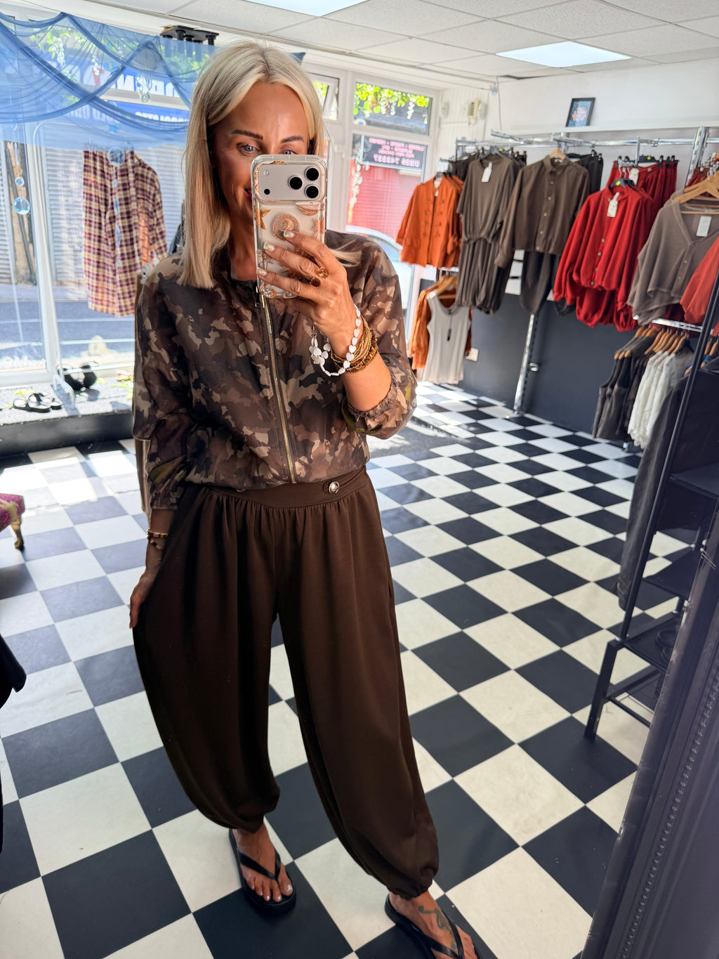 Military Button Joggers Chocolate