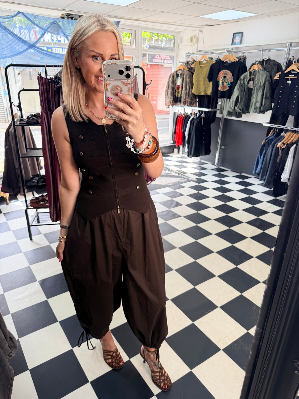 Double zip military waistcoat Chocolate
