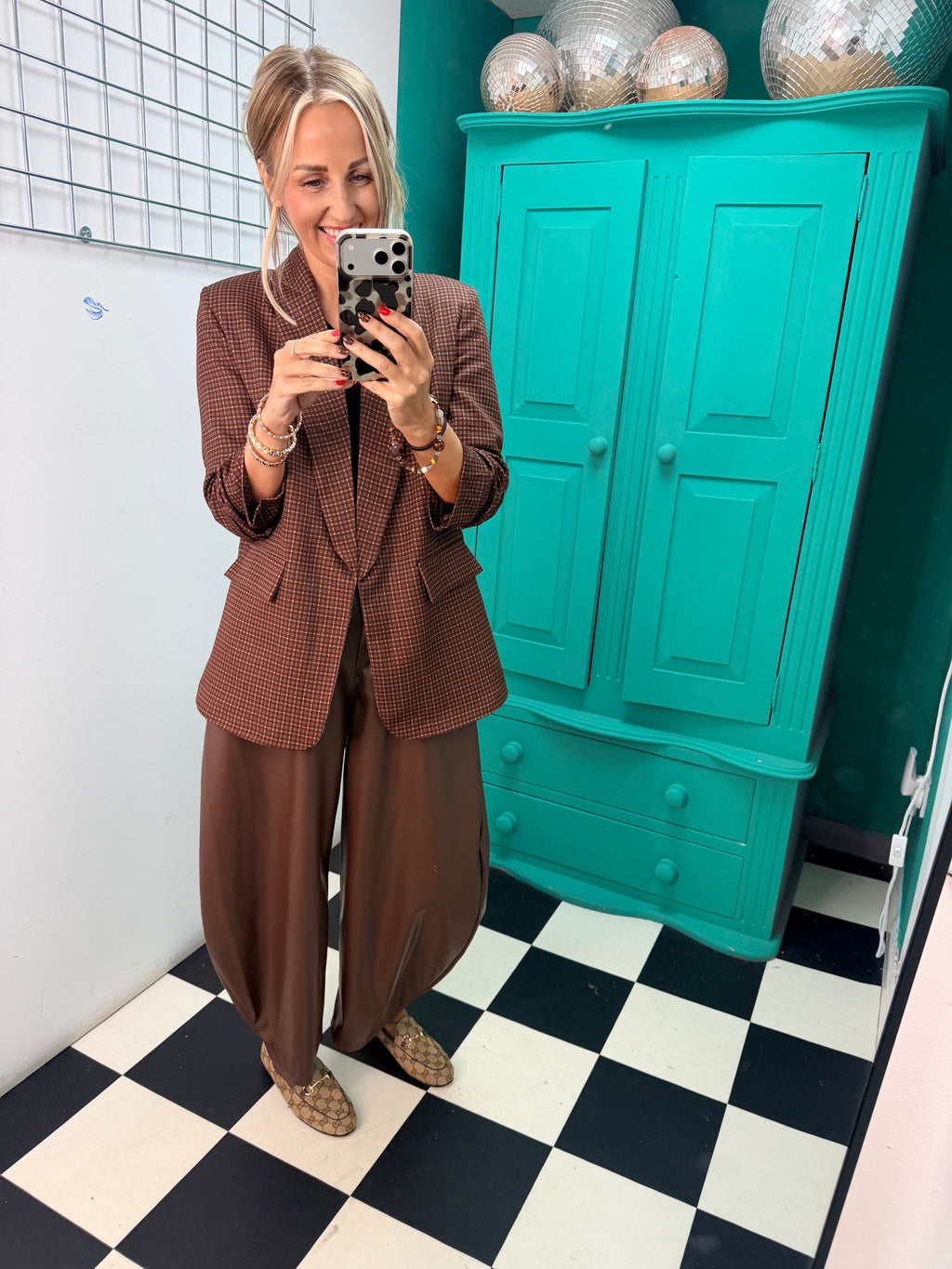 City Chic Check Blazer Chocolate