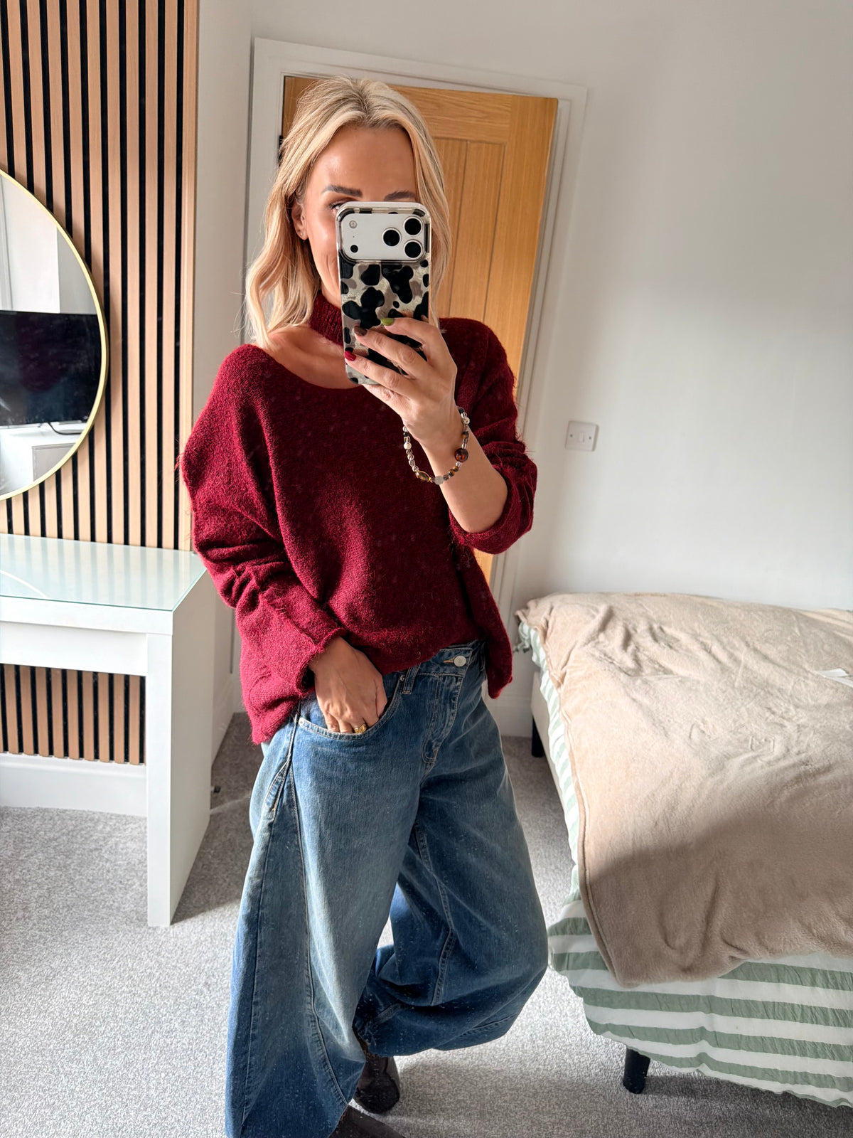 Slash Neck Jumper Wine