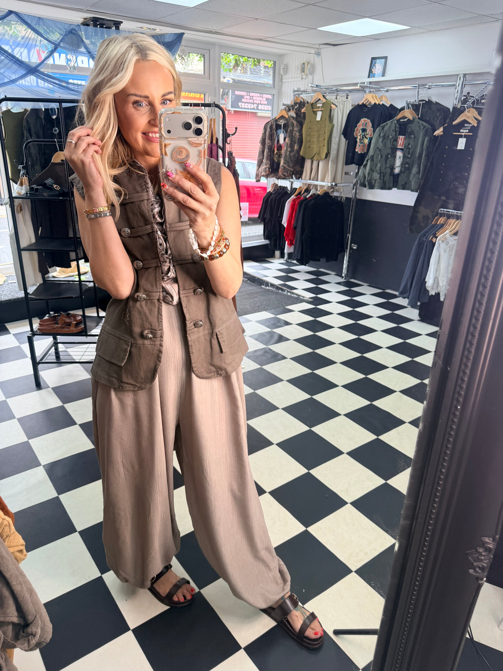 Denim Military Waistcoat Mocha