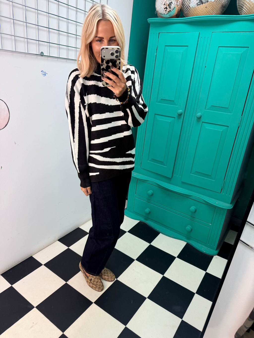 Turtle Neck Jumper Lightning Print Black Special Buy
