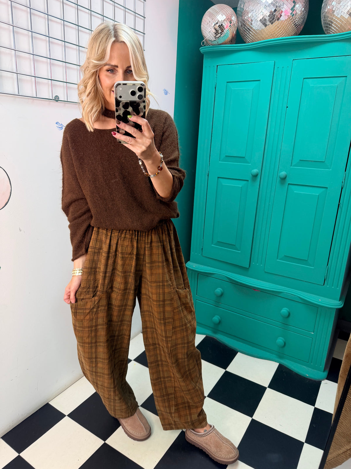 Barrel leg check trousers - Green