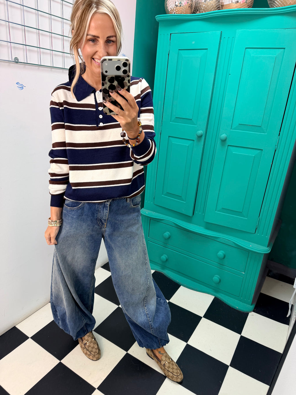 The Stripe Club Polo Jumper Navy-Cream-Chocolate Special buy