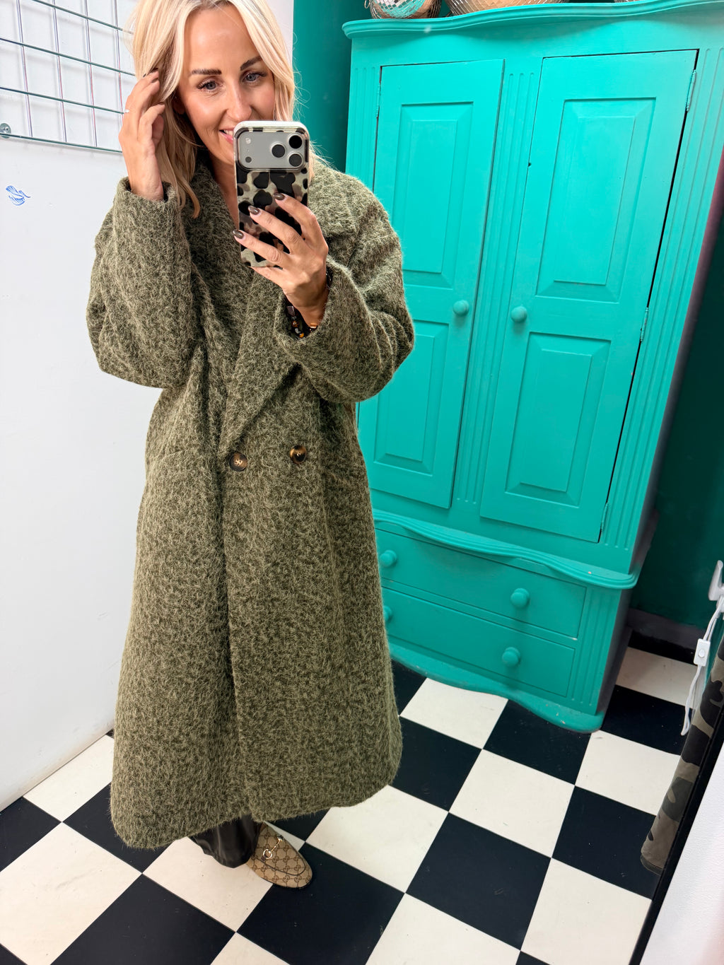 Oversized cosy knit coat - Khaki