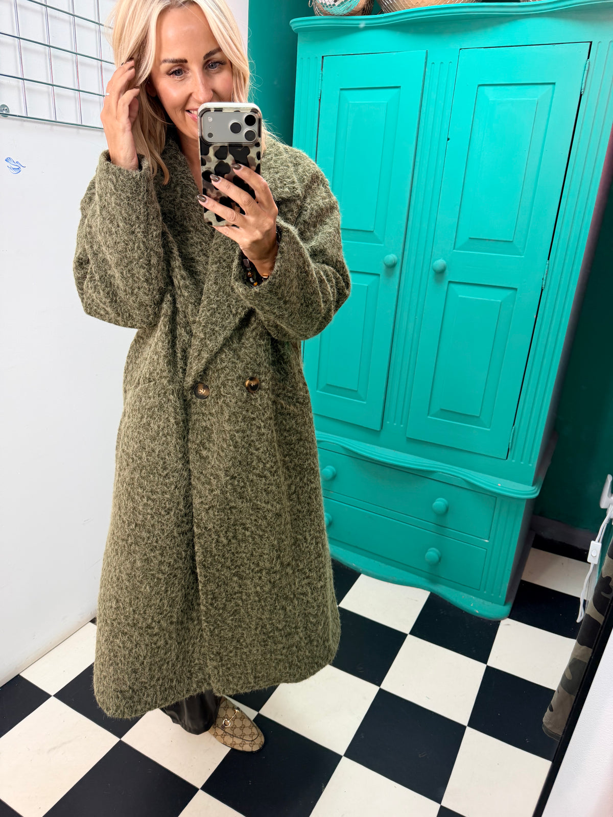 Oversized cosy knit coat - Khaki