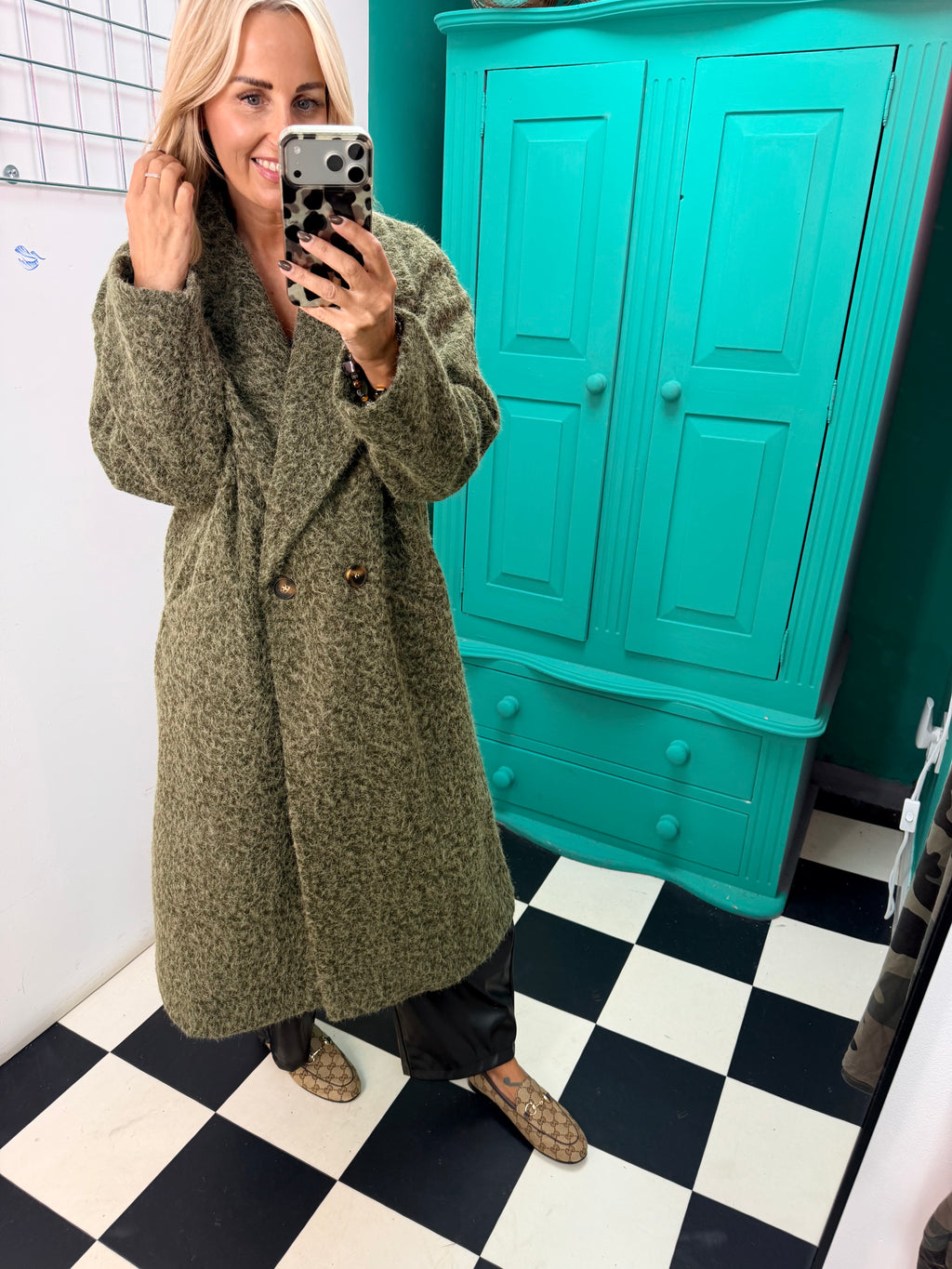 Oversized cosy knit coat - Khaki