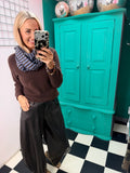 Blue and Mocha stripe knit scarf