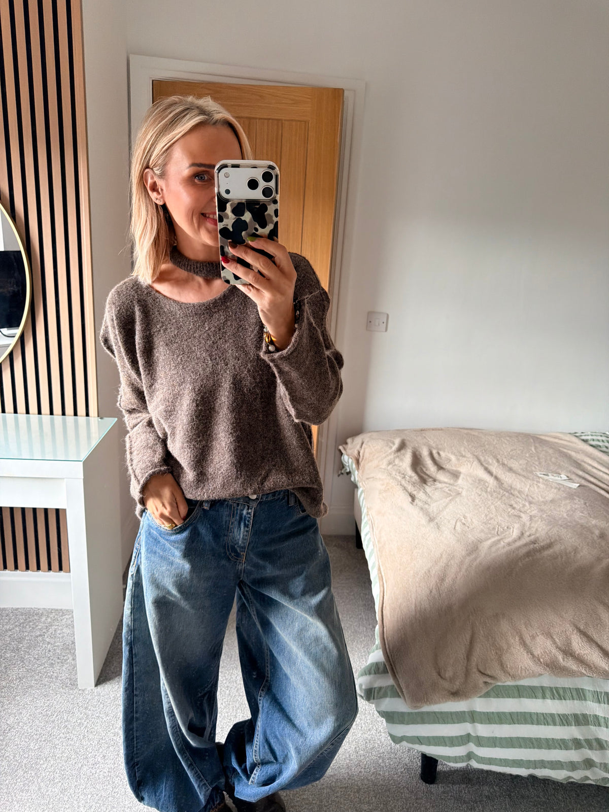 Slash Neck Jumper Mocha