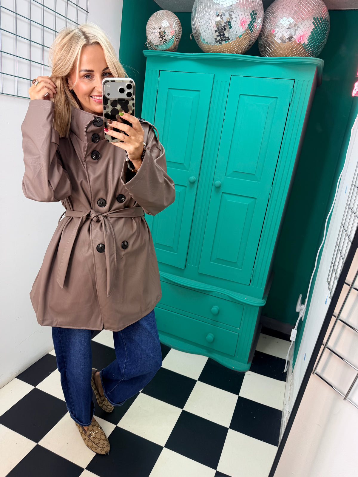 PU Midi Trench Coat Taupe