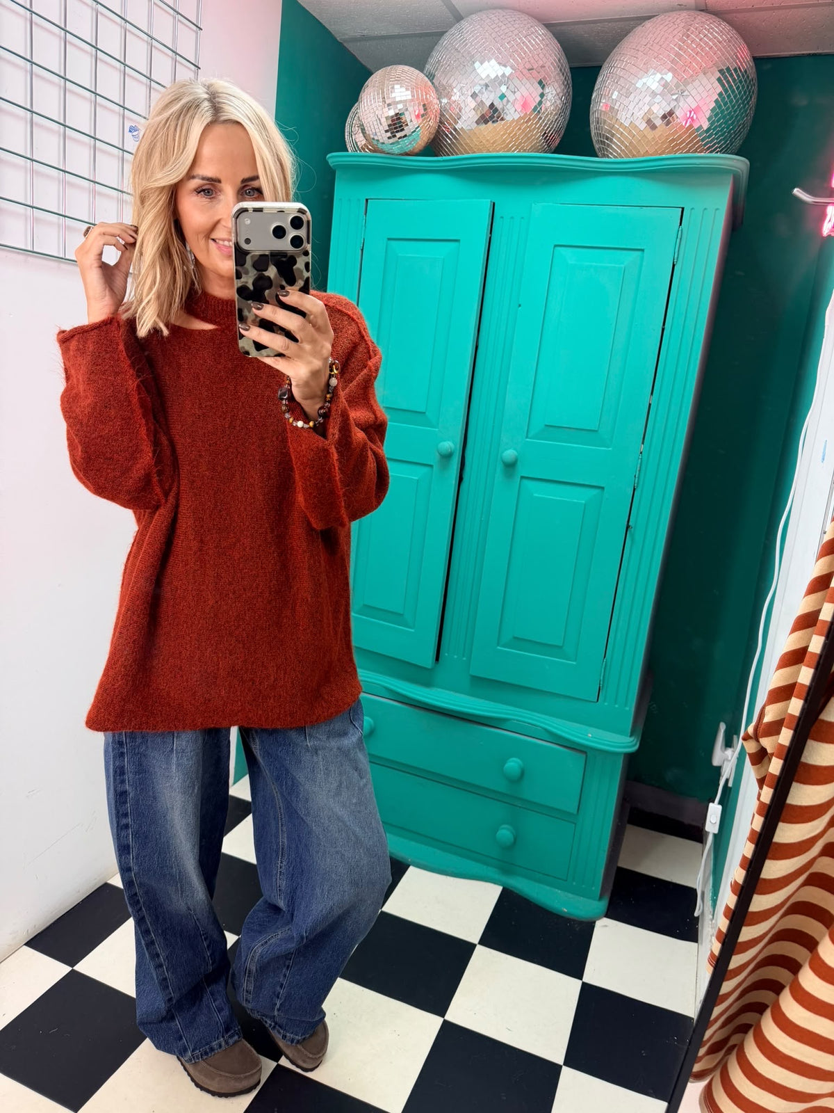 Slash Neck oversized Jumper Rust