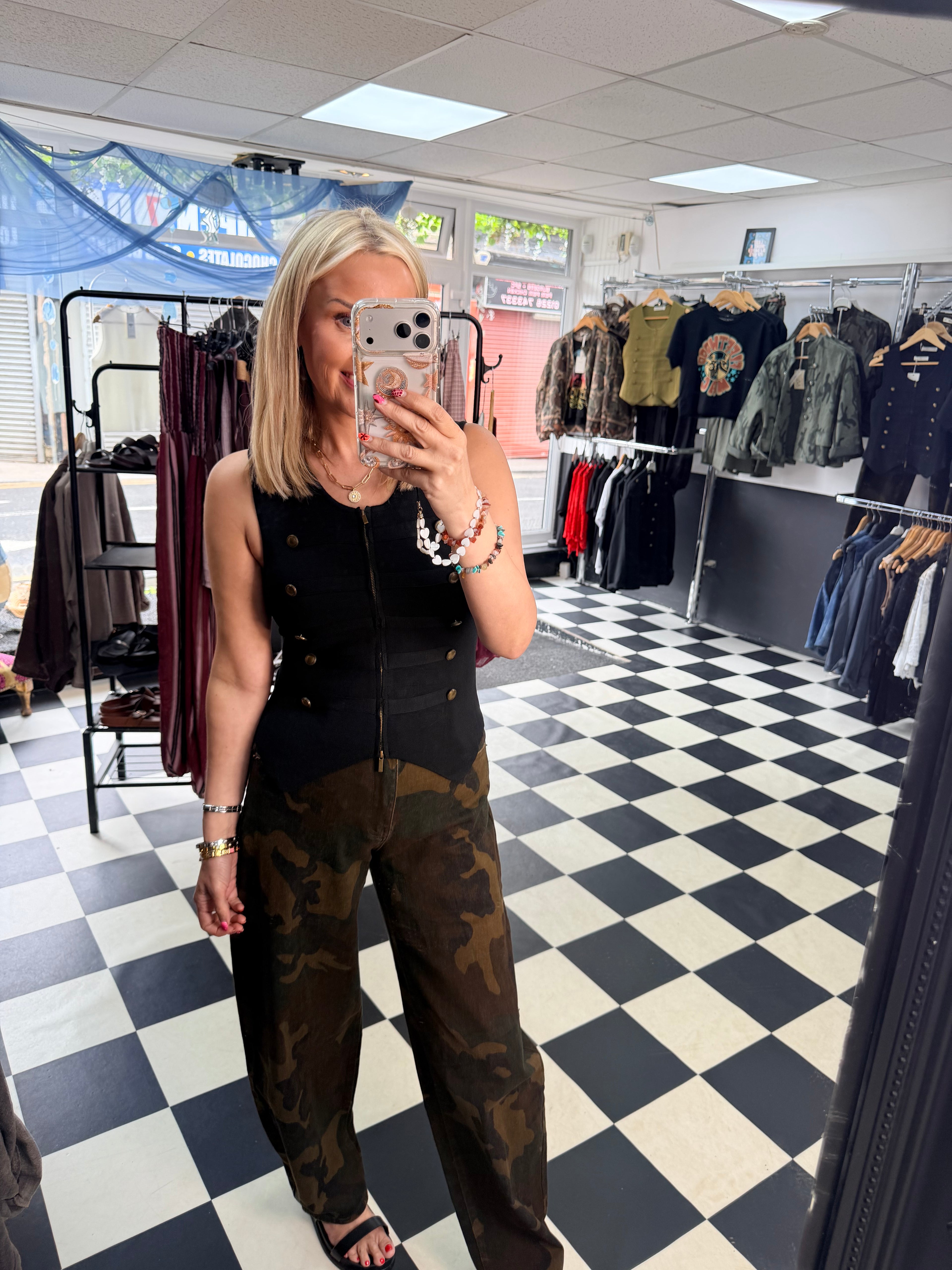 Double zip military waistcoat Black
