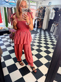 Neon Gingham Shirred   Cami  Slate/Coral