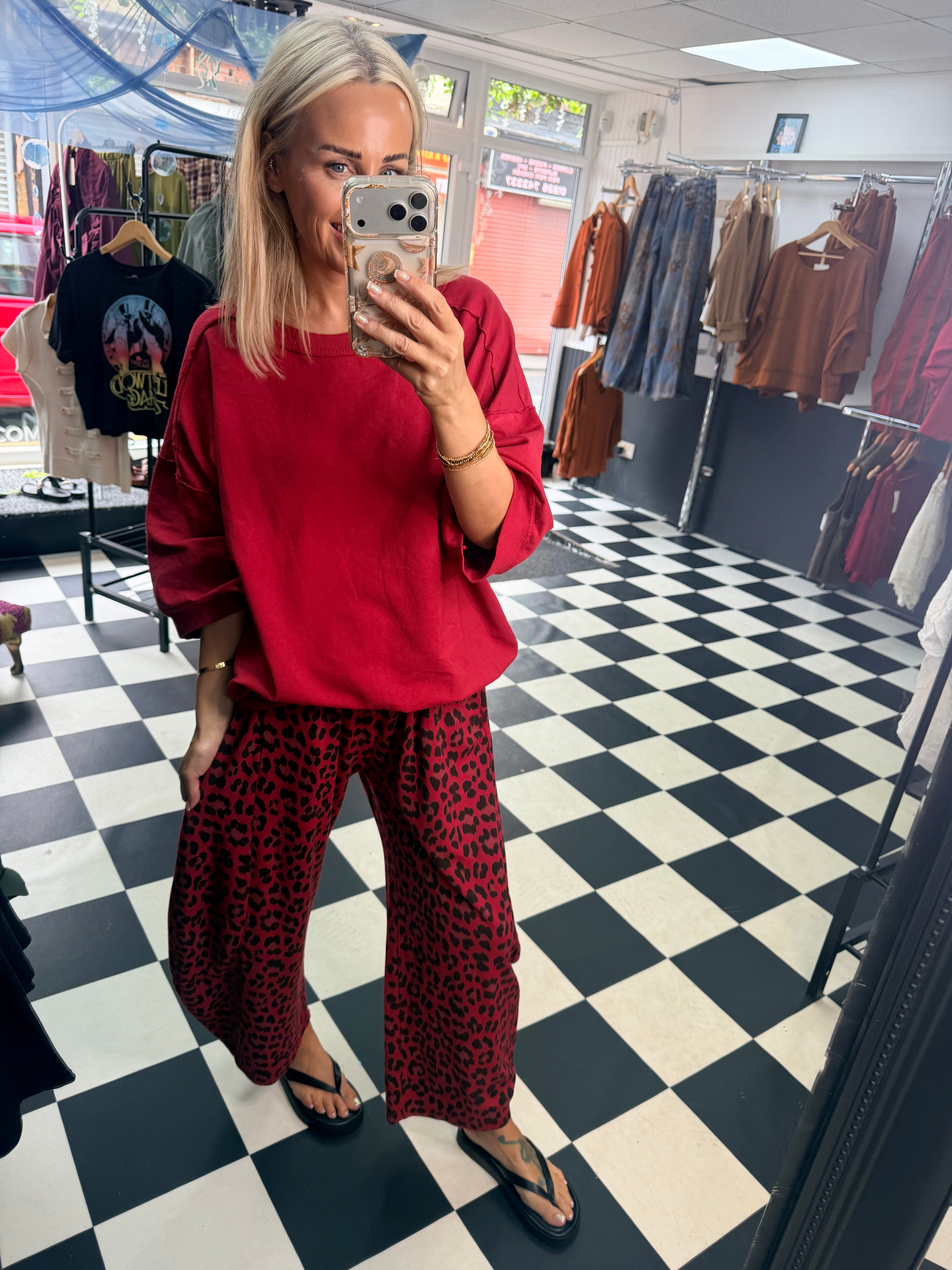 Crop Sleeved Slouchy Sweatshirt Red