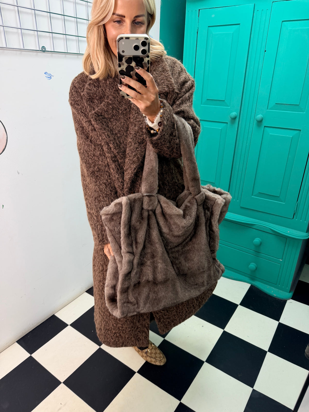 Luxe faux fur shopper bag - Mocha