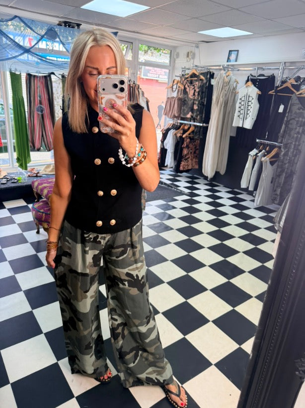 Military Double Button Waistcoat Black