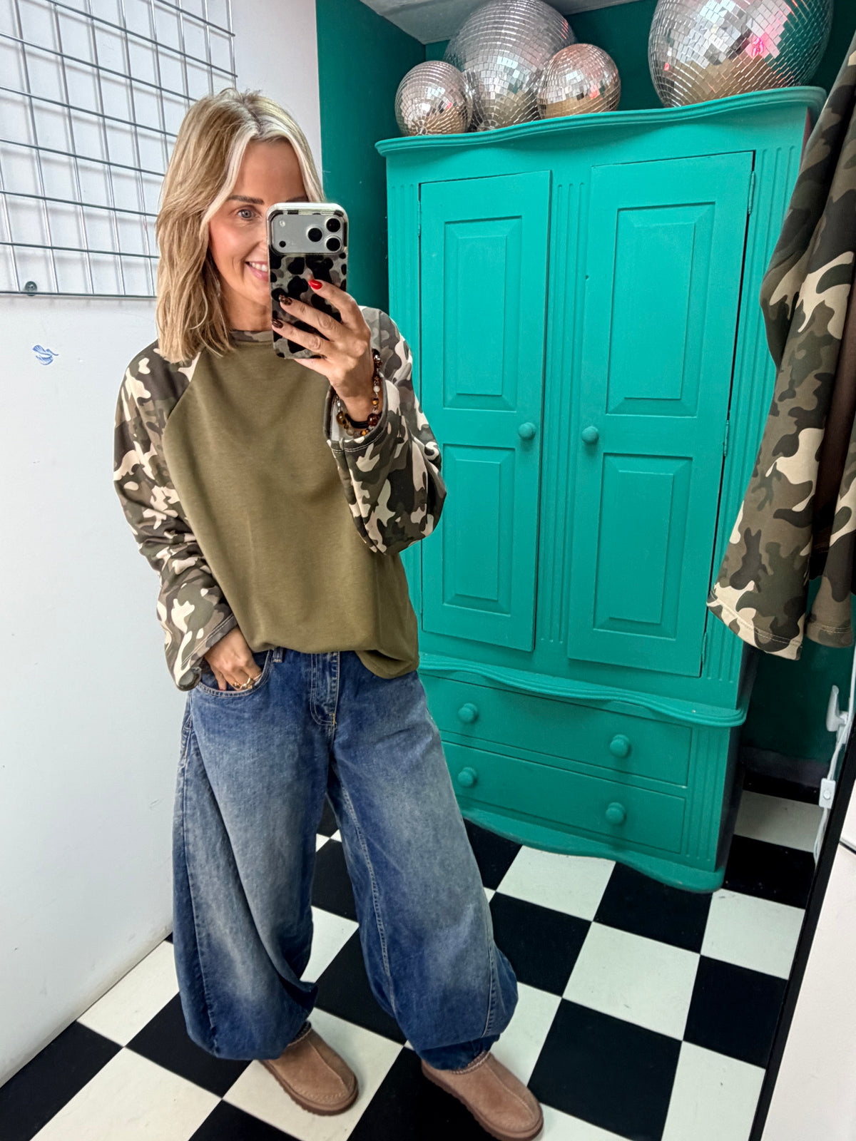 Off Duty Camo Raglan Top Khaki