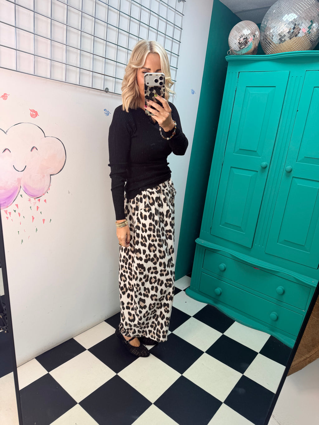 Leopard wide barrel trousers - Cream