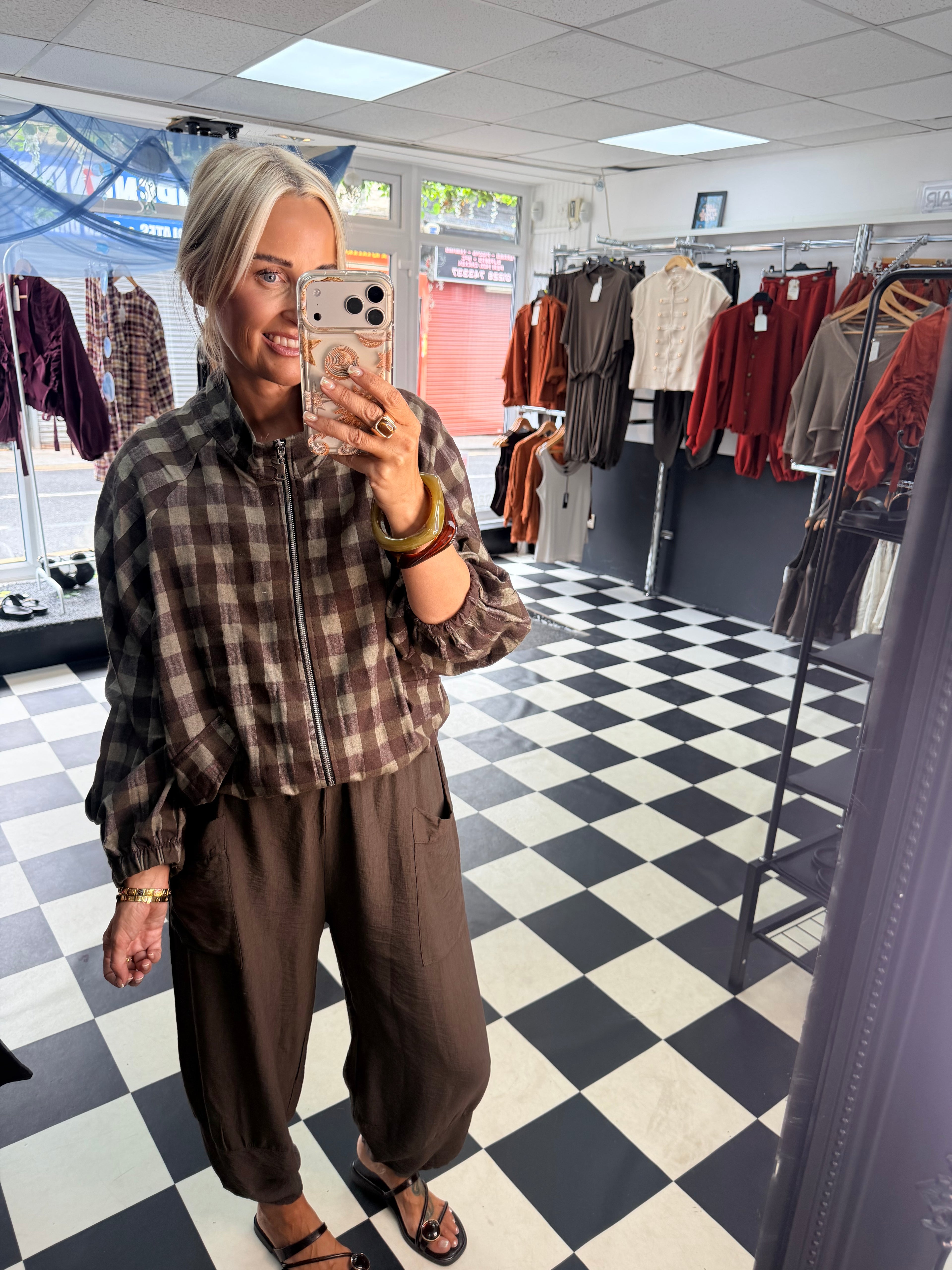 Check Bomber Jacket Green