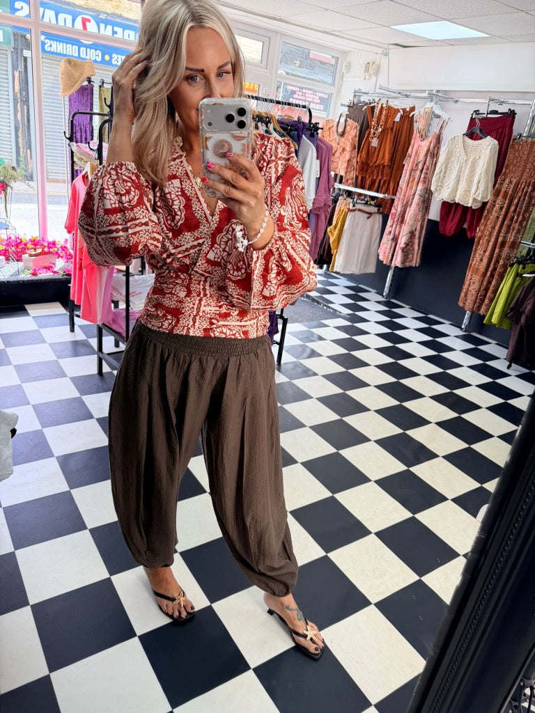 TikTok Crinkle Trousers Chocolate