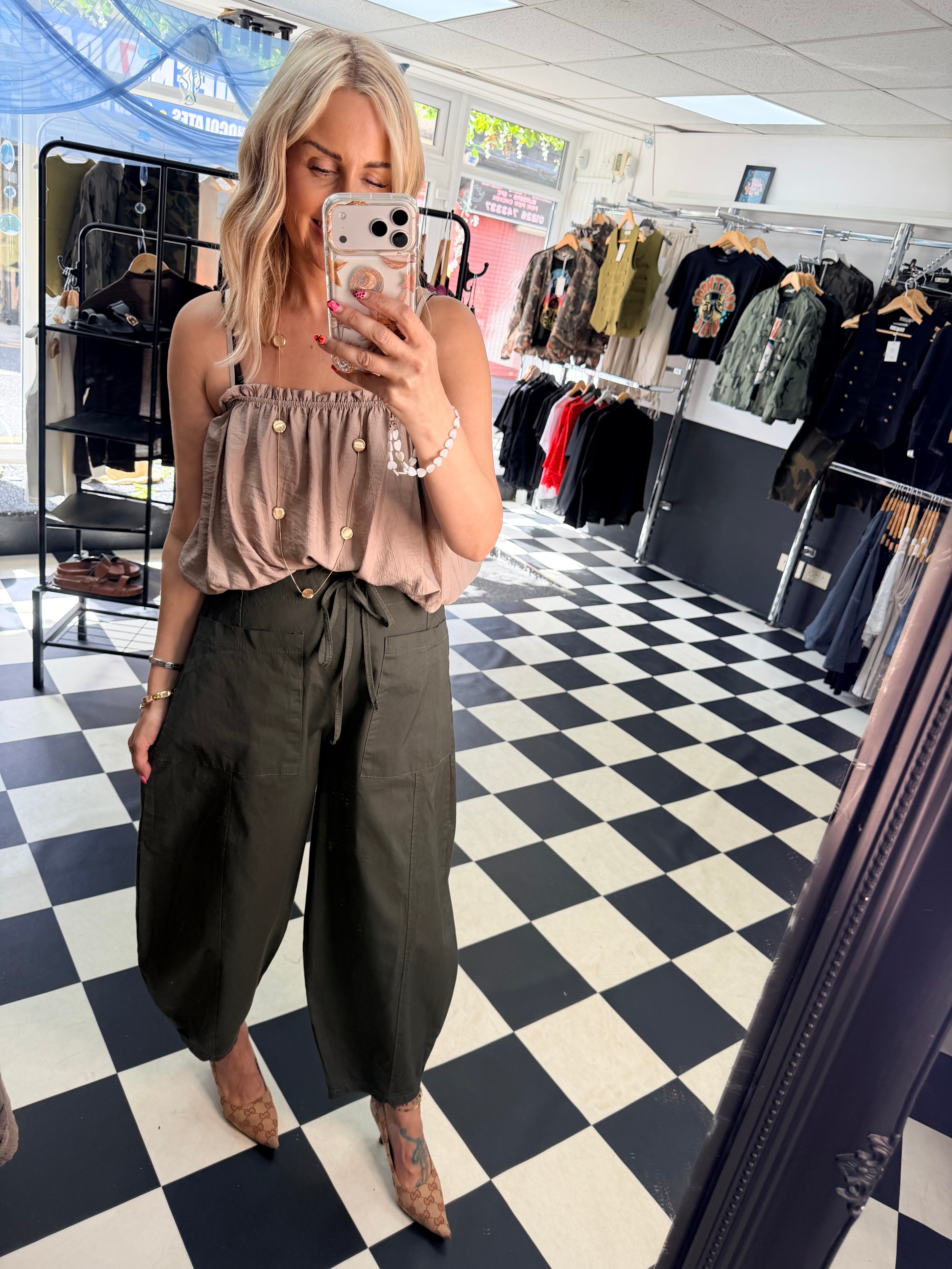 Barrel Leg Trousers Khaki