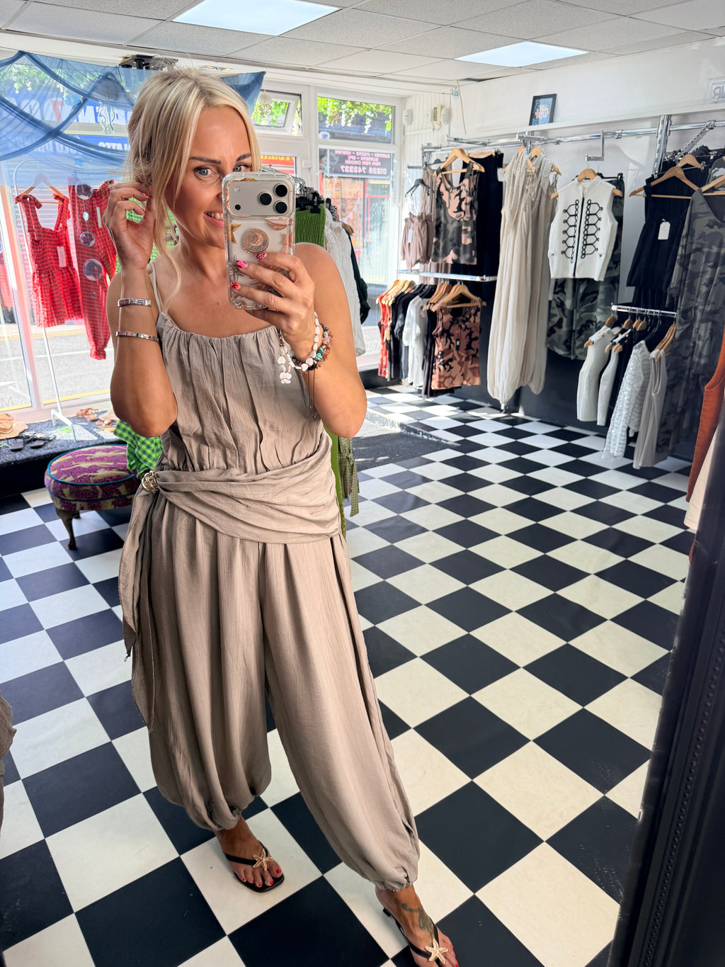 Wrap Crinkle Jumpsuit Taupe