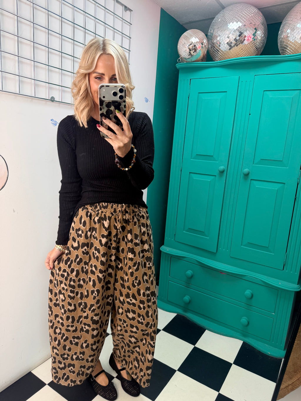 Leopard wide barrel trousers - Camel