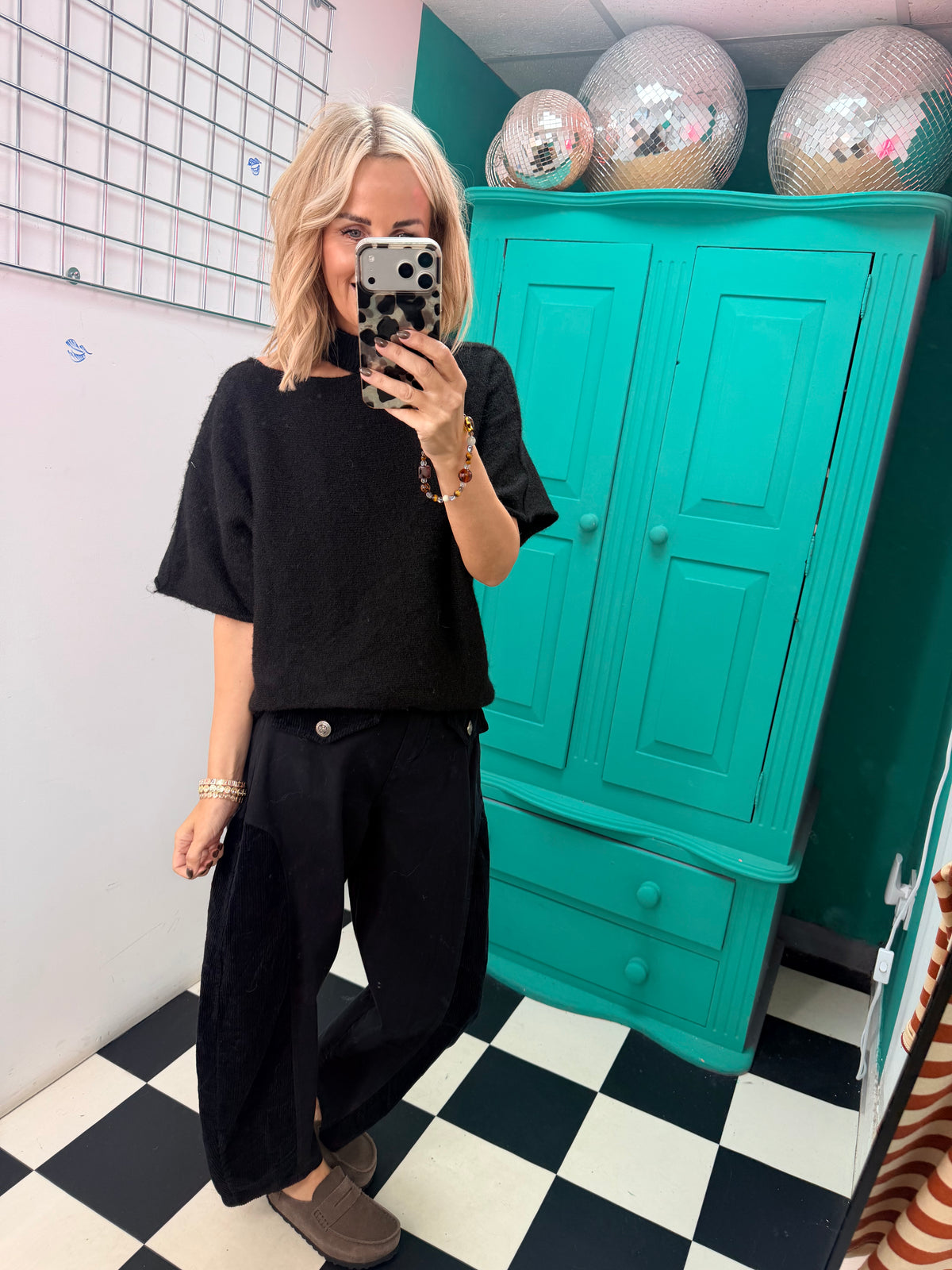 Cord patch trousers - Black