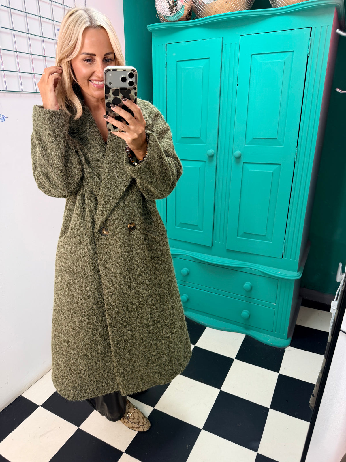 Oversized cosy knit coat - Khaki